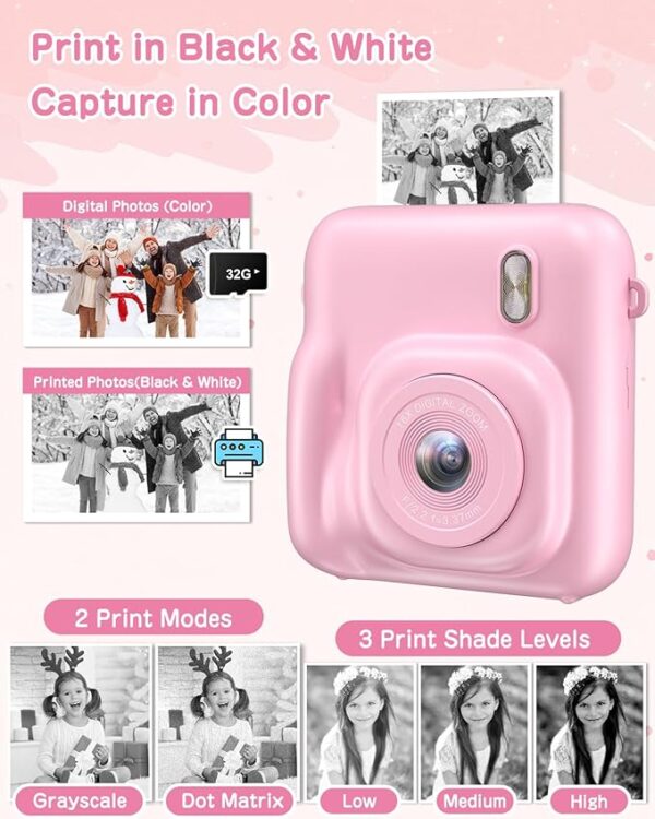 Kids Camera Instant Print, Selfie Digital Camera for Kids Christmas Birthday Gifts