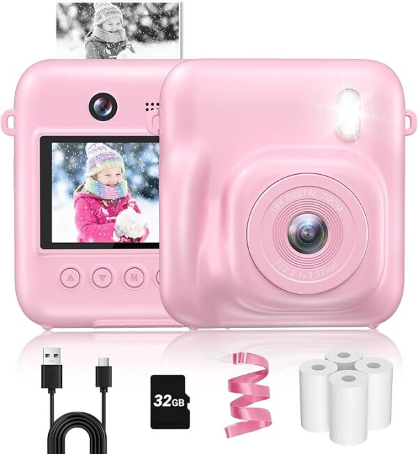 Kids Camera Instant Print, Selfie Digital Camera for Kids Christmas Birthday Gifts