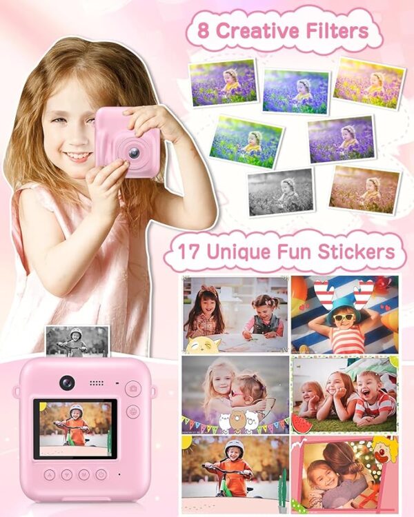 Kids Camera Instant Print, Selfie Digital Camera for Kids Christmas Birthday Gifts