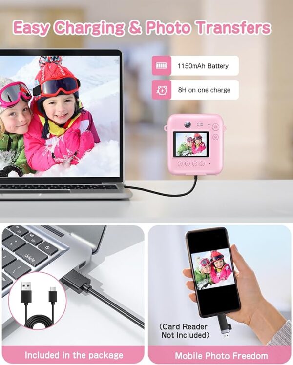 Kids Camera Instant Print, Selfie Digital Camera for Kids Christmas Birthday Gifts