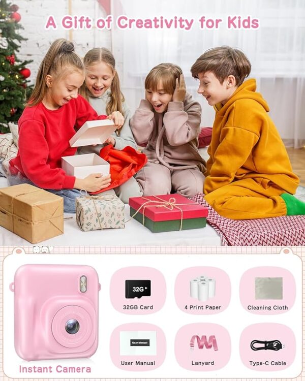 Kids Camera Instant Print, Selfie Digital Camera for Kids Christmas Birthday Gifts